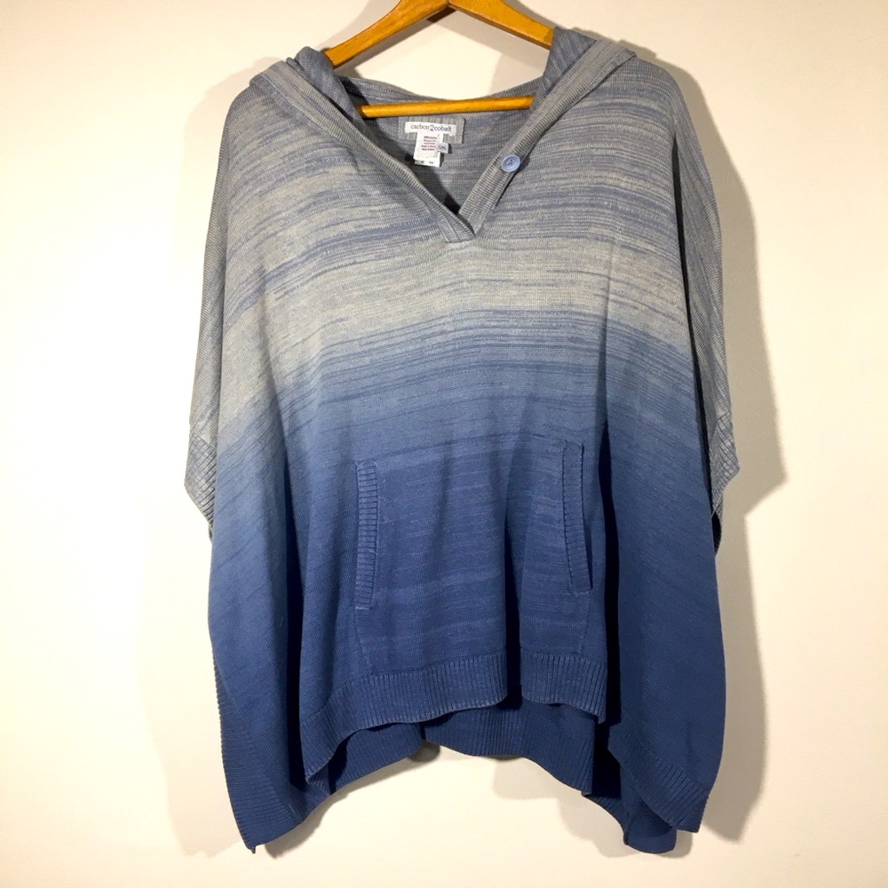 Carbon2cobalt Cotton Ombre‎ Hoodie Poncho Sweater